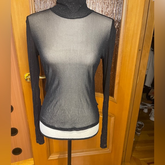 La petite Francaise Women’s sheer top turtleneck lurex sparkly Sz S/M - Picture 5 of 16